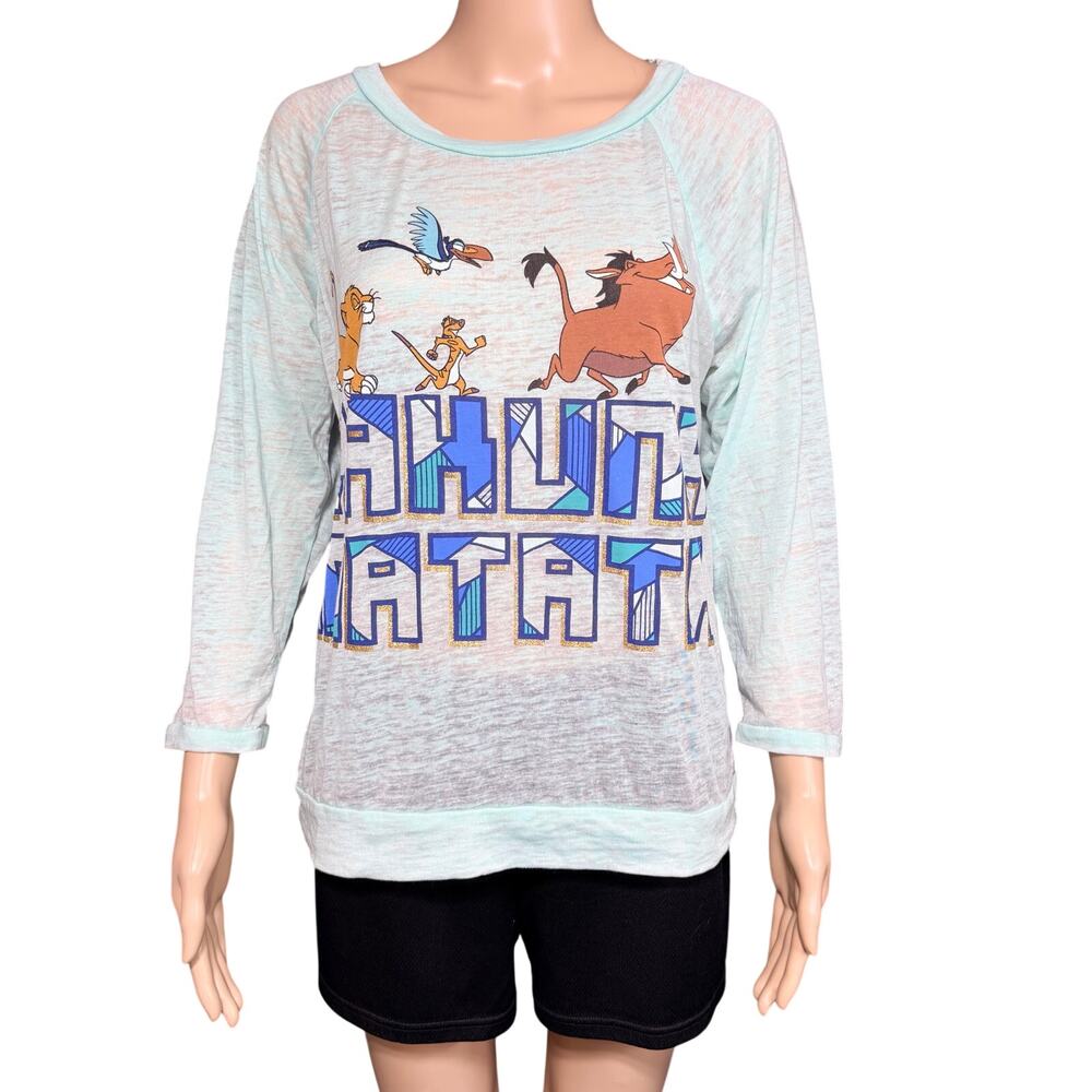 Disneys Lion King Womens Hakuna Matata T Shirt Top Blue Long Sleeve Large